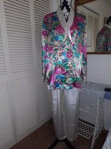 Vintage 90s Victoria's Secret Gold Label Satin Floral Pajama Set Size Medium M - Picture 1 of 7