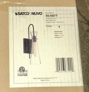 Satco 60-6877 1 Light Wall Sconce Black/Clear Glass - Picture 1 of 8