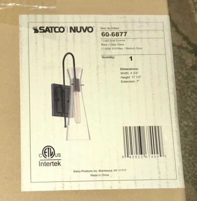 Aplique de pared Satco 60-6877 1 luz negro/vidrio transparente Foto 1 de 4