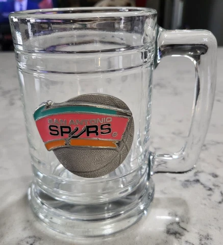 NBA San Antonio Spurs Glass Mug Beer Stein - Pewter Enamel 3-D Logo VINTAGE! Cover