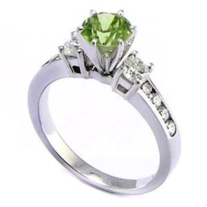 14k Solid White Gold Peridot and Diamond Anniversary Ring 0.62ct 4-9 size #R1400 - Picture 1 of 4