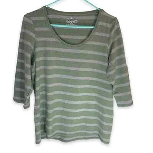 Jockey Womens XL Green Gray Striped Scoop Neck Top 3/4 Sleeve Stretch Athleisure - Bild 1 von 5