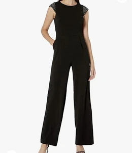 Calvin Klein Women's Black Dressy Jumpsuit Jewel Cap Sleeves Size 20W - Picture 1 of 12