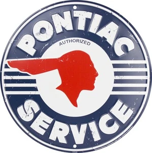 PONTIAC SERVICE 12" REDONDO METAL ESTAÑO RELIEVE RETRO SIGNO AUTORIZADO GM GRAN PREMIO - Imagen 1 de 5