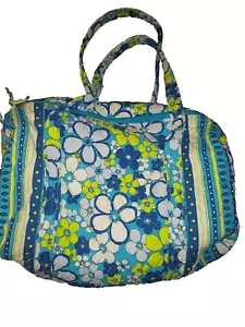 Vera Bradley kleine Reisetasche Aqua und Limette Blumen Reißverschluss, 2 Henkel außen pkt - Bild 1 von 7