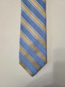 Brooks Brothers Men's Blue Yellow Striped Silk Cotton Blend Necktie Made In USA - Picture 1 of 5