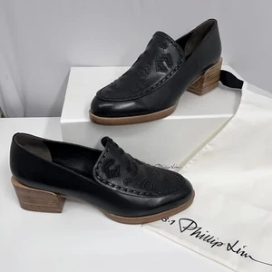 3.1 Phillip Lim Leather Shoes Black NIB $525.00 Embroidered Cool Heels Size 37 7 - Picture 1 of 10