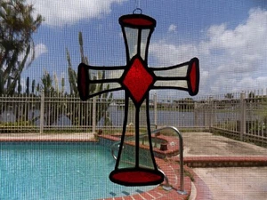 STAINED GLASS SUNCATCHER CROSS PO - Picture 1 of 3