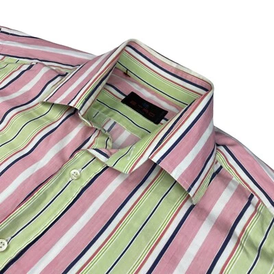 ETRO Men's 100% Cotton L/S Dress Shirt Pink/Green/Blue Stripe • Italy • Large - Image 1 of 4