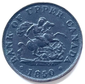 ANTIGUO BANCO DE CANADÁ SUPERIOR MEDIO CENTAVO FICHA DE BANCO DE ALTO GRADO CAZADOR DE DRAGONES - Imagen 1 de 2