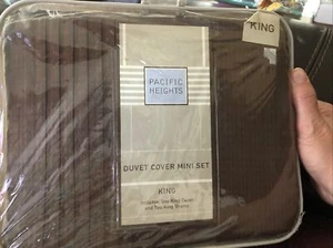 Pacific Heights King Duvet Cover Mini Set Linen Cotton Waffle Dark Taupe Brown - Picture 1 of 5