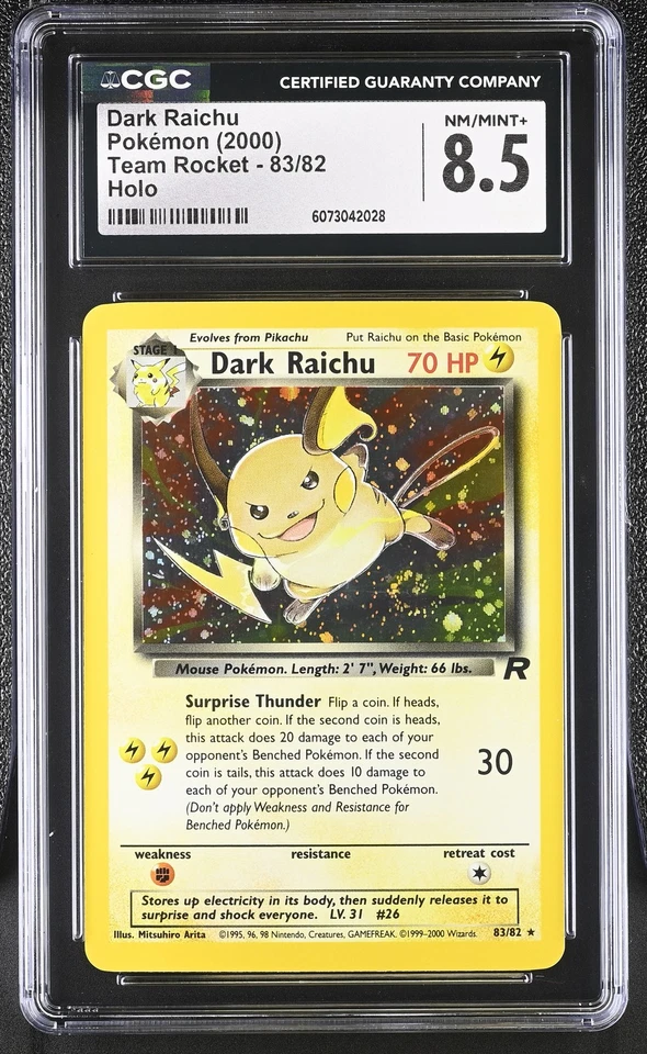 CGC 8.5 Dark Raichu 2000 Team Rocket 83/82 Holo SWIRL Pokemon Card - Image 1 of 2