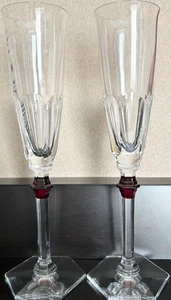 BACCARAT HARCOURT EVE Champagne Flutes Pair Set of 2 Red Button ROUGE No Box - Picture 1 of 11