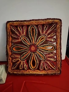 Retro 2-Vintage Rattan Quadrat Farben Stroh Untersetzer EUC Topflappen - Bild 1 von 3