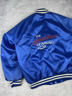 Chaqueta Chevrolet De Colección Para Hombres Grande Azul Chevy Heartbeat Of America Años 80 Bombardero Satinado Foto 1 de 4
