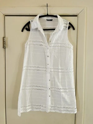 Womans White Eyelet Lace Cotton Boho Festival Beach Summer Preppy Cover Up 10 - Image 1 of 4