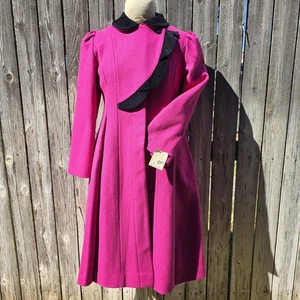 Rothschild Pink Wool Pea Coat Black Velvet Trim Girls Large - Picture 1 of 20