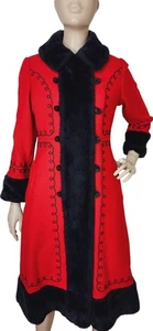 Vintage 50er 60er ROBIN rot Wolle Kunstfellbesatz Soutache Swing Penny Kleid Mantel - Bild 1 von 13