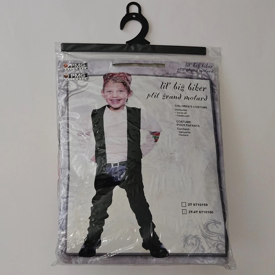 Lil Big Biker Costume PMG Halloween Toddler 3T-4T Coverall Headscarf - Image 1 of 4