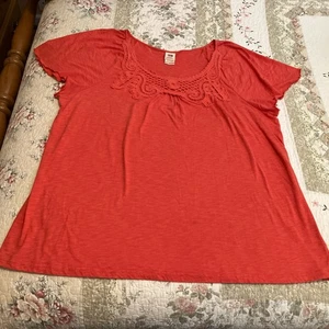 Women’s Faded Glory Short Sleeve Lace Neck T-Shirt Orange size 3X Flutter Sleeve - Picture 1 of 6