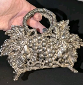 1994 Vintage Servietten/Briefhalter mit Fuß Godinger Silver Co. vergoldet Traube/Blätter - Bild 1 von 7