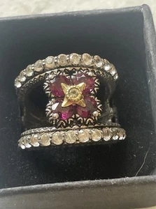 BARBARA BIXBY RHODOLITH GRANAT RING BLUME GRÖSSE 6 SPLIT DESIGN weißer Topas - Bild 1 von 6