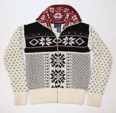 Suéter de malha Ralph Lauren Youth tamanho XL (16) Fair Isle Natal zíper completo - Imagem 1 de 4