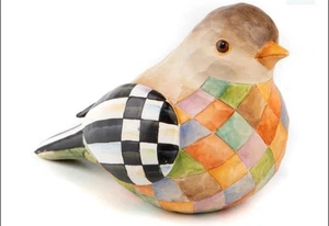 Mackenzie Childs Poplar Ridge Bird Resin Courtly Stripes Check Tulips 6"x4"x3.5" - Picture 1 of 2