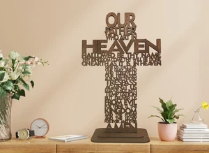 Freestanding Wooden Our Father, Lords Prayer Cross, Crucifix, Christ, Walnut - Picture 1 of 4