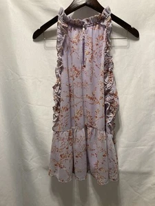 Entro Purple Floral Women's Dress L Ruffles Lined - Picture 1 of 5