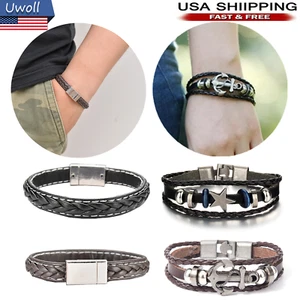 Pulsera de cuero multicapa trenzada para hombre y mujer "Brazalete Joyería Acero" - Imagen 1 de 17