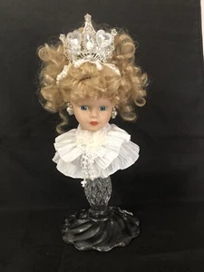 Upcycle Art ASSEMBLAGE OOAK Porcelain DOLL HEAD Crystal Candlestick Base CATHY - Picture 1 of 9
