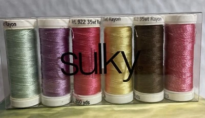 Pkg of 6 Gutermann Sulky Thread Spool #40 35 Wt Rayon Variety Colors 200 Yds Ea - Image 1 of 4