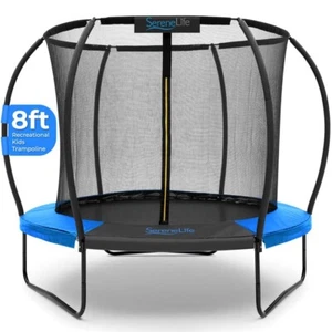 SereneLife 8ft Pumpkin Recreational Trampoline with Inner Enclosure (Blue) - Picture 1 of 7