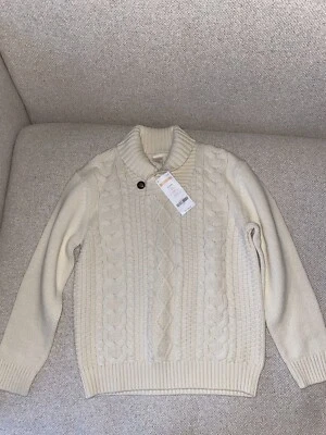 NUEVO SUÉTER GYMBOREE TEJIDO CABLE CUELLO PLEGABLE 100% ALGODÓN TALLA M 7-8Y CRUDO Foto 1 de 4