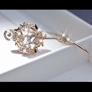 18k yellow gold gp made with Swarovski crystal flower leaf fireworks hair clip - Picture 1 of 5