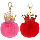 Fluffy Pom Balls Keychain - Crown Design - Rabbit Pompoms - Bag Backpack