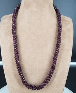 Antique Red Bohemian Garnet Gemstone Necklace 26" - Picture 1 of 10