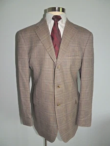 TOMMY HILFIGER TAN/BLACK PLAID 100% WOOL 3 BUTTON SPORT COAT 46L - Picture 1 of 7