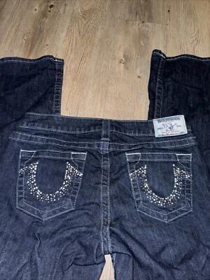 True Religion Jeans Womens Size 30 Low Rise Boot Jeweled Bedazzled Dark Wash EUC - Image 1 of 4