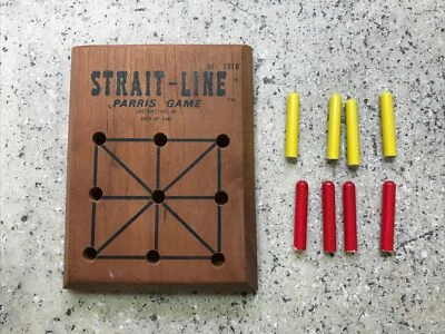 Vintage Strait Line Parris Puzzle Game Wooden w/ Wooden Pegs Tic Tac Toe Nice! - Image 1 of 4