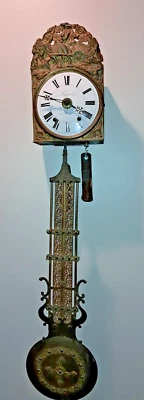 RELOJ DE PARED COMTOISE ESFERA LATÓN ESMALTE FRANCÉS SIGLO XIX LE DORAT FRANCIA Foto 1 de 4