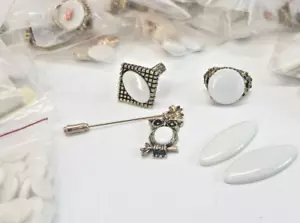 Lote de 5 pendientes anillos búho kits en blanco pintura joyería porcelana China Japón - Imagen 1 de 8