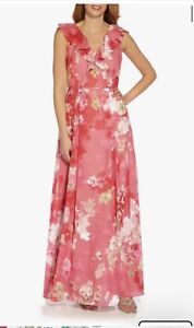 ADRIANNA PAPELL  MAXI DRESS/CORAL/RETAIL$240/SIZE 8/LINED/