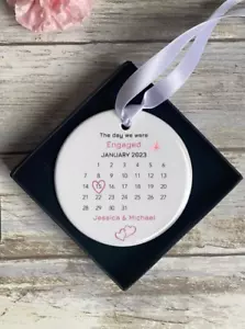 Personalised Engagement Gifts For Couple Friends Ornament Keepsake Engaged Date - Picture 1 of 9