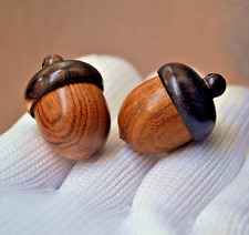 1a.. Carved sandal wood ojime bead Oak Tree Acorn screw on pendant pill box