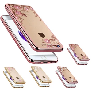 Diamant TPU Blumen Schutzhülle iPhone 8 / 7 Silikon Case Cover Hülle Tasche Etui - Picture 1 of 8