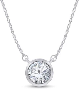 1ct 6.5MM Round Lab Grown Diamond Solitaire Pendant 18" Necklace 10K Solid Gold - Picture 1 of 17