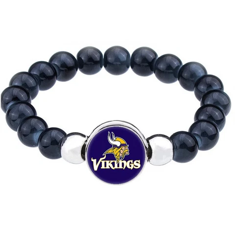 New Minnesota Vikings Womens Mens Black Beaded Chain Bracelet w Gift Pkg D1 Cover