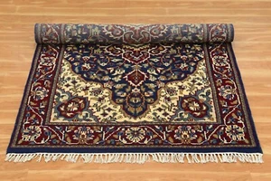 Hand Knotted Living Room Oushak Blue Carpet Turkish Oriental Wool Area Rug 4x6ft - Picture 1 of 14